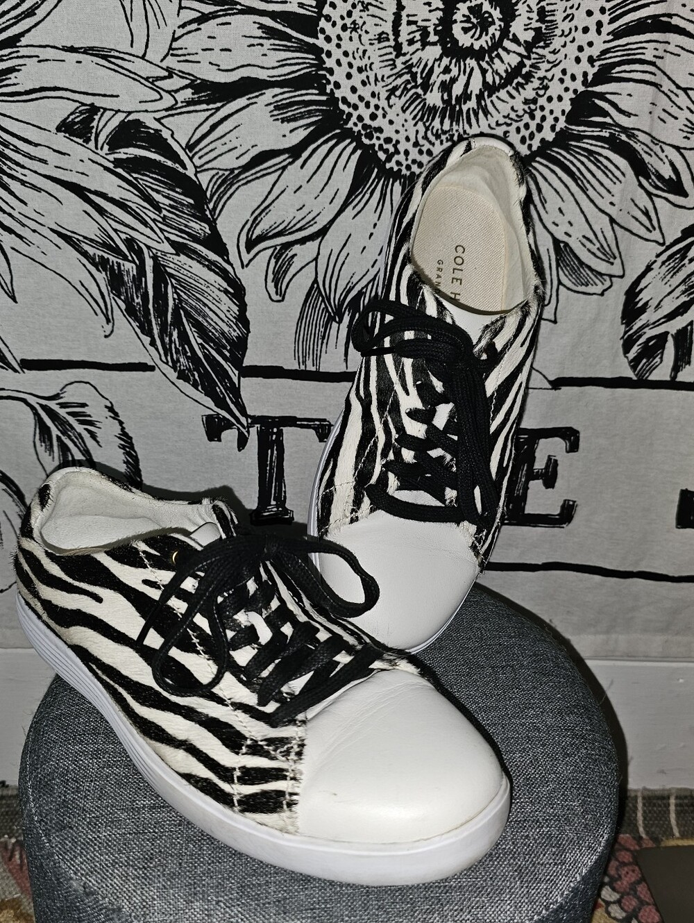 Cole Haan Grand Crosscourt II zebra print calf hair sneakers Sz 7B